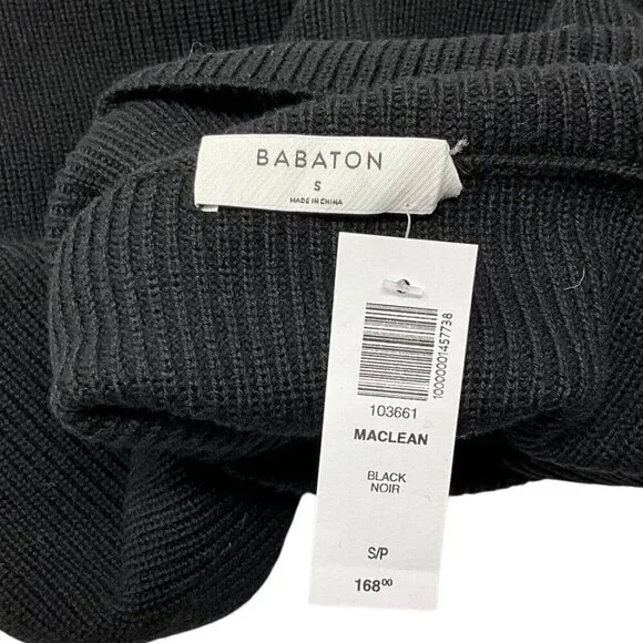 NWT Babaton S Maclean Sweater Dress Black 100% Merino Knit Turtleneck Pullover - Picture 7 of 10